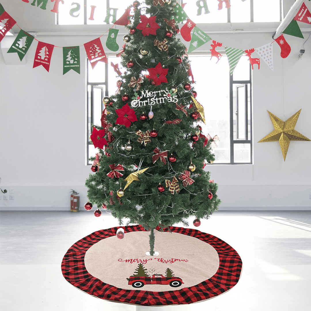 120Cm Linen Lattice 2020 Christmas Tree Skirt Aprons New Year Xmas Tree Carpet Foot Cover for Merry Christmas Decoration - MRSLM