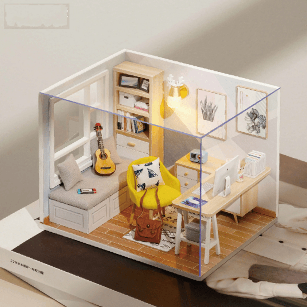 CUTEROOM DIY Doll House Sunshine Study Room Standard with Cover with Furniture Indoor Toys - MRSLM
