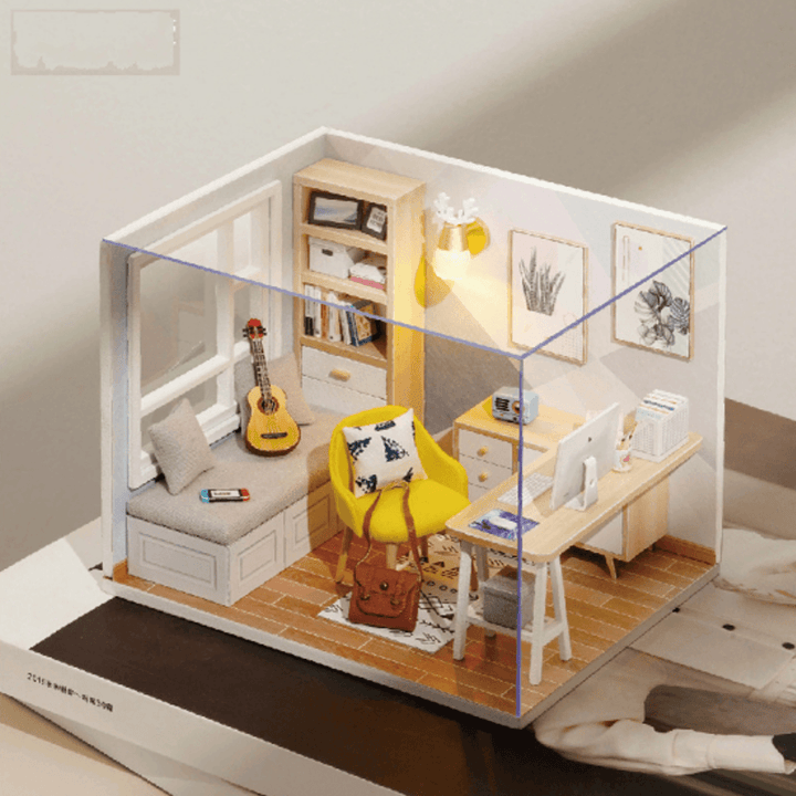 CUTEROOM DIY Doll House Sunshine Study Room Standard with Cover with Furniture Indoor Toys - MRSLM