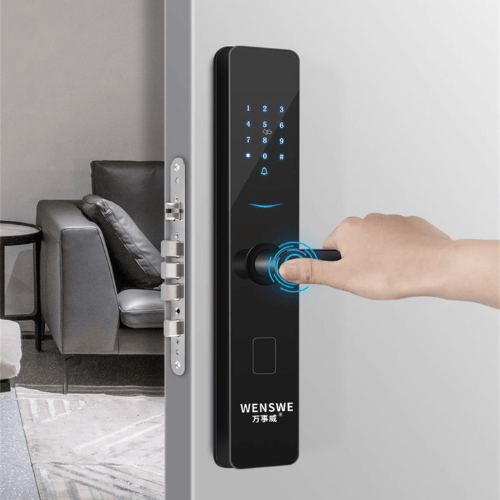 WENSWE T02 Aluminum Alloy Fingerprint Lock Household Anti-Theft Door Smart Lock with One Grip Electronic Code Lock Gemstone Black Paint Process - MRSLM