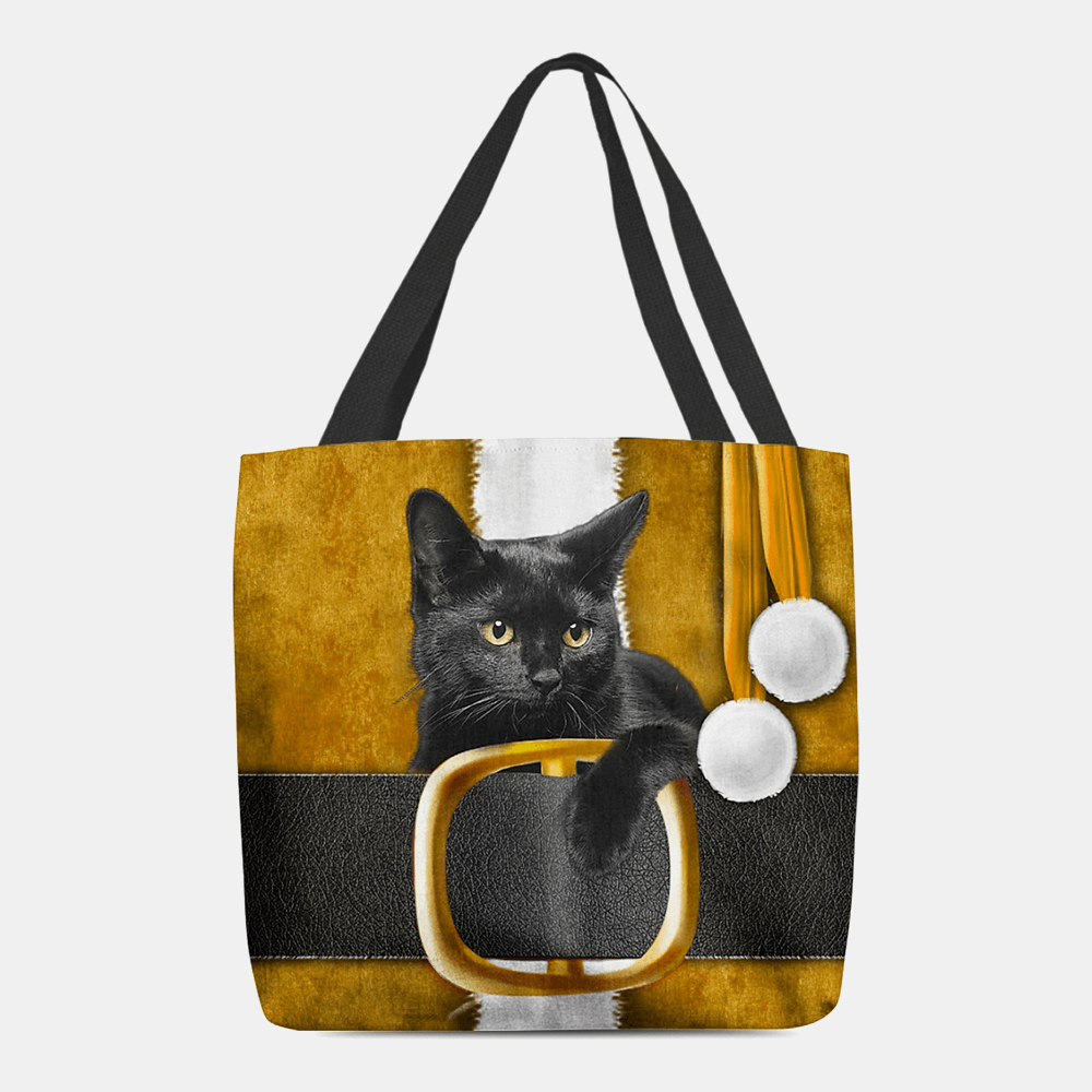 Women Felt Cute Festive 3D Cartoon Christmas Black Cat Pattern Shoulder Bag Handbag Tote - MRSLM