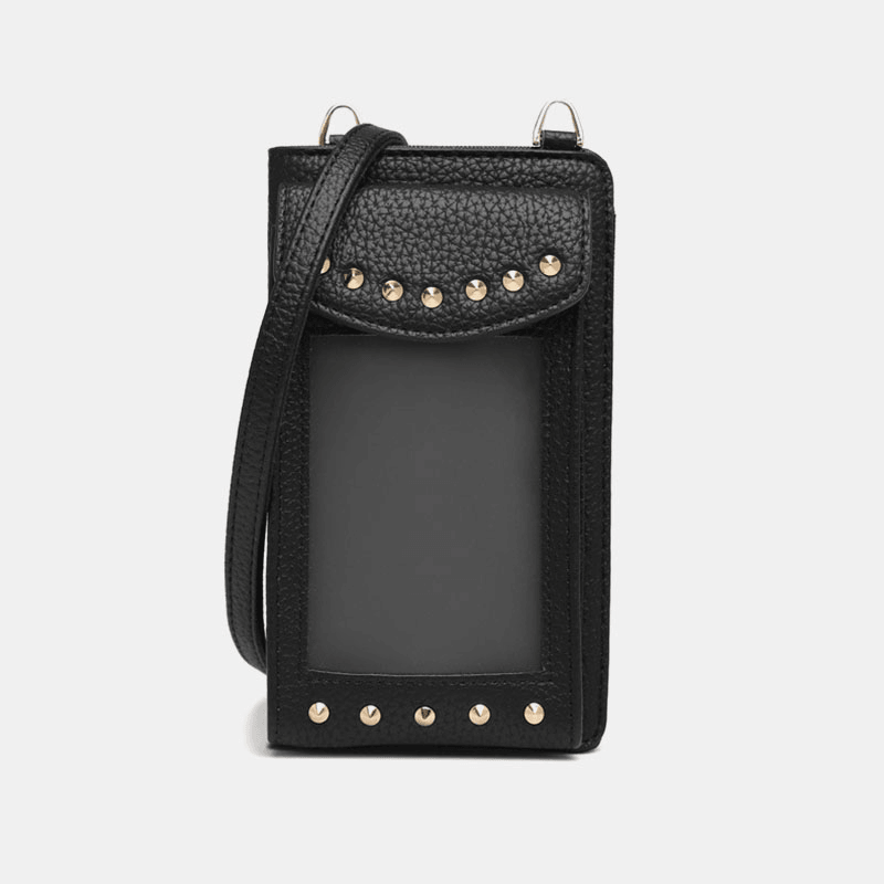 Women Touch Screen 6.3 Inch Phone Holder 10 Card Slot Rivet Crossbody Bag Wallet - MRSLM