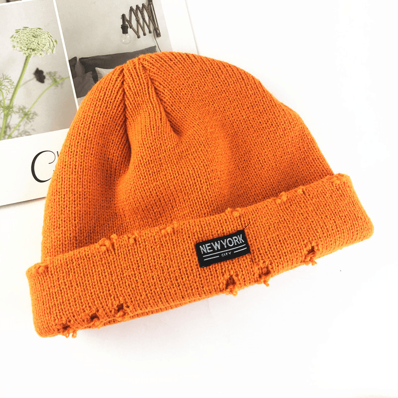 Fashion Patch Hole Knit Hat Ear Protection Toe Cap Cold Hat - MRSLM