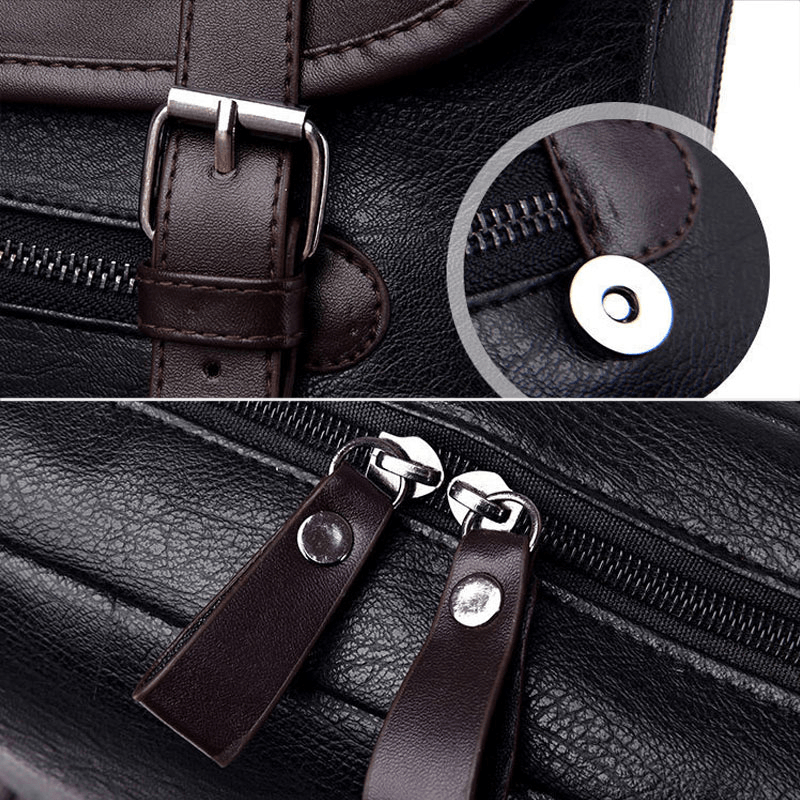 Men PU Leather Hasp Large Capacity Backpack Multi-Pocket Waterproof 15.6 Inch Laptop Bag Fashion Wild Travel Bag - MRSLM