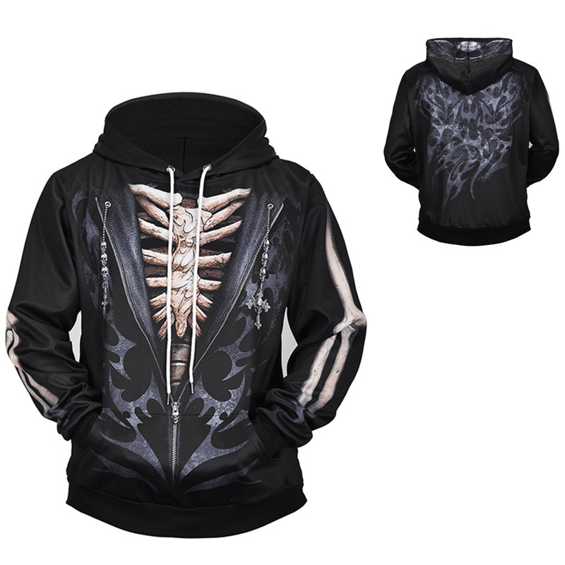 Creative Fake Two-Piece Skull 3D Printing Casual Sports Men'S and Women'S Hoodie Pullover Sweater - MRSLM