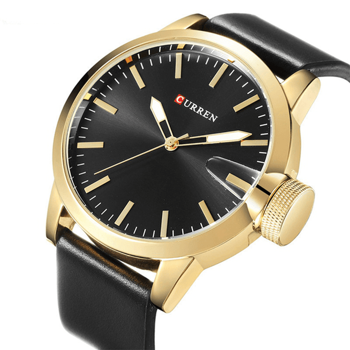 CURREN 8208 Fashion Big Dial Men Wristwatch Alloy Case Leather Spiral Crown Casual Quartz Watch - MRSLM