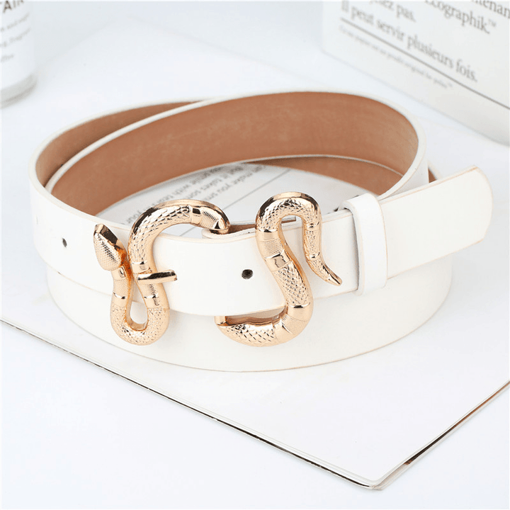 Fashion Snake Buckle Pu Belt All-Match Simple Jeans Suit Belt - MRSLM