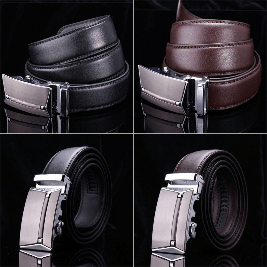 Men Second Floor Cowhide Leather Belt Automatic Buckle Black Brown Waist Strap Waistband - MRSLM