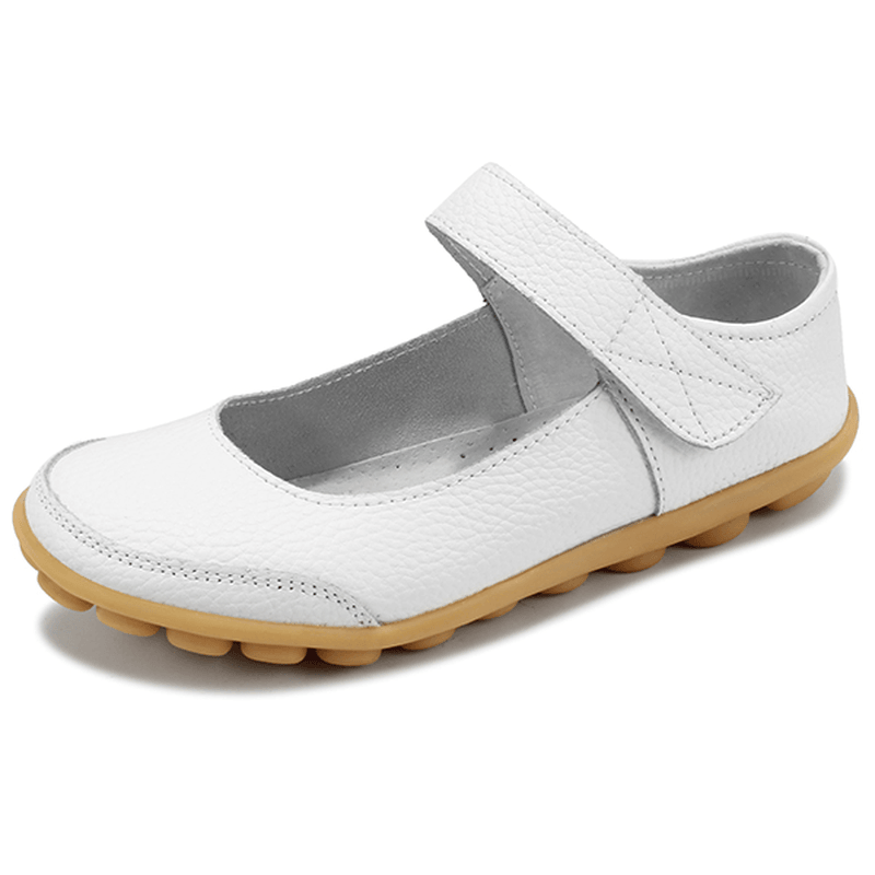 Big Size Women Soft Leather Breathable Comfy Flat Shoes Buckle round Toe Flats - MRSLM