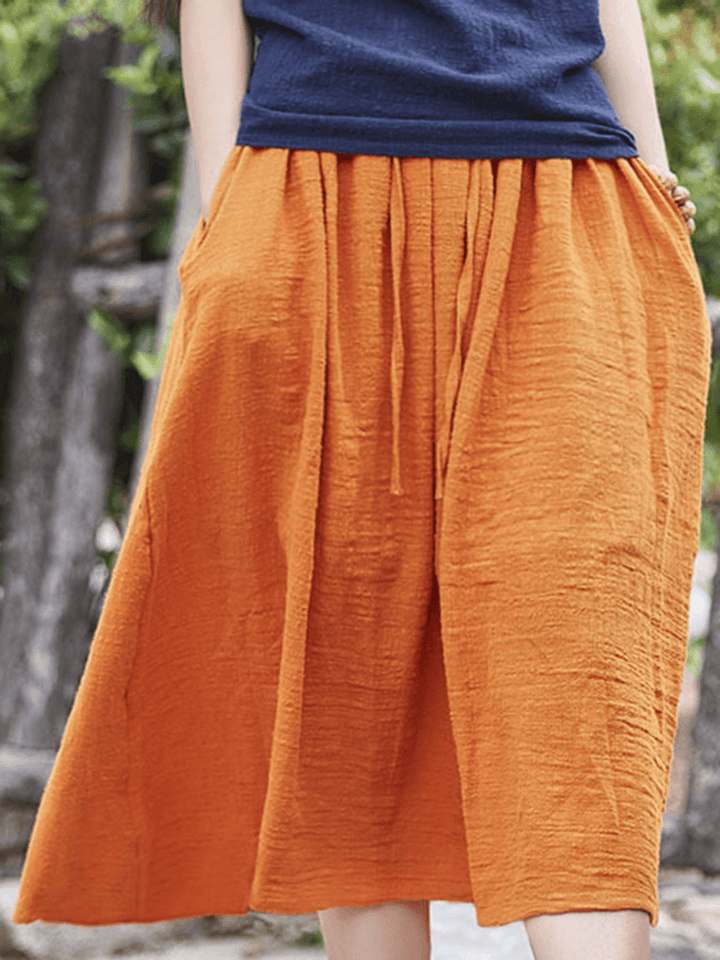 Women Casual Solid Color Cotton Linen Skirts - MRSLM
