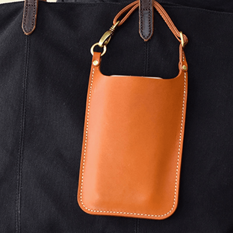 Genuine Leather Vintage Casual Carry 6.1 Inch Phone Bag Coin Bag Waist Bag for Men Women - MRSLM