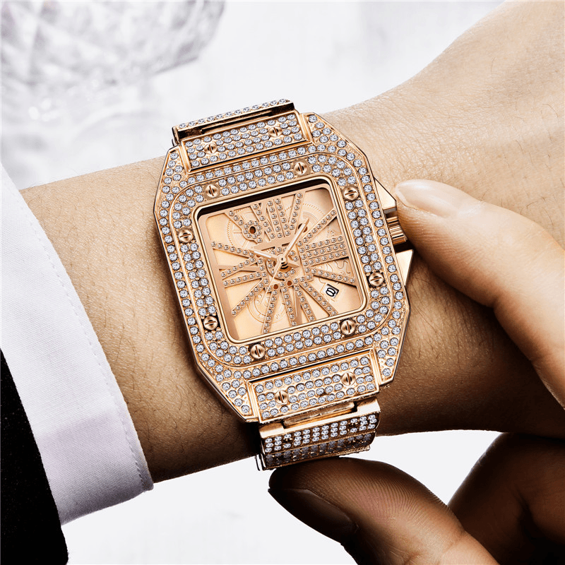Fashion Elegant Alloy Quartz Watch Diamond Cool Men Watch Square Dial Shape Quartz Watch - MRSLM
