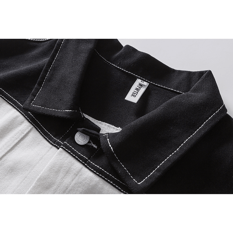 Casual Black and White Stitching Denim Jacket - MRSLM