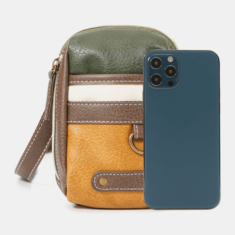 Men Mini Stitching Color Casual Crossbody Bags Detachable Shoulder Strap All-Match 6.5 Inch Phone Bag - MRSLM