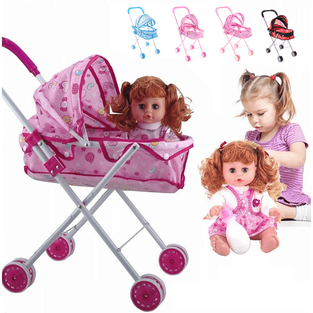 Baby Doll Stroller Folding Doll Trolley Children Walker Toys - MRSLM