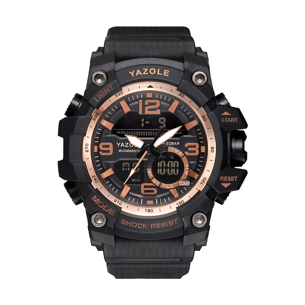 YAZOLE 481 482 Sport Stopwatch Timing Calendar Week Luminous Dual Display Digital Watch - MRSLM