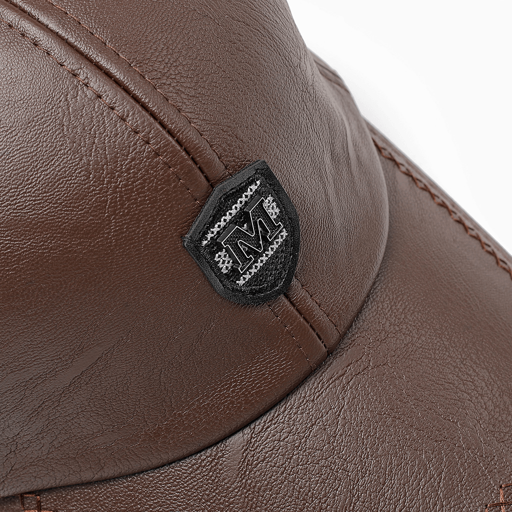 Winter Artificial Leather Cotton Lining Letter Badge Dad Hat Outdoor Adjustable Baseball Cap - MRSLM
