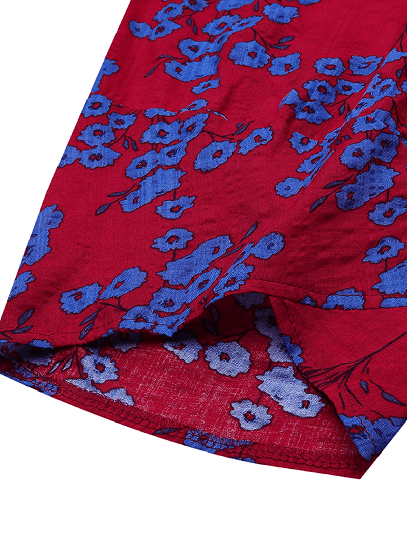 Floral Print Elastic Waist Loose Side Pocket Causal Irregular Hem Pants - MRSLM