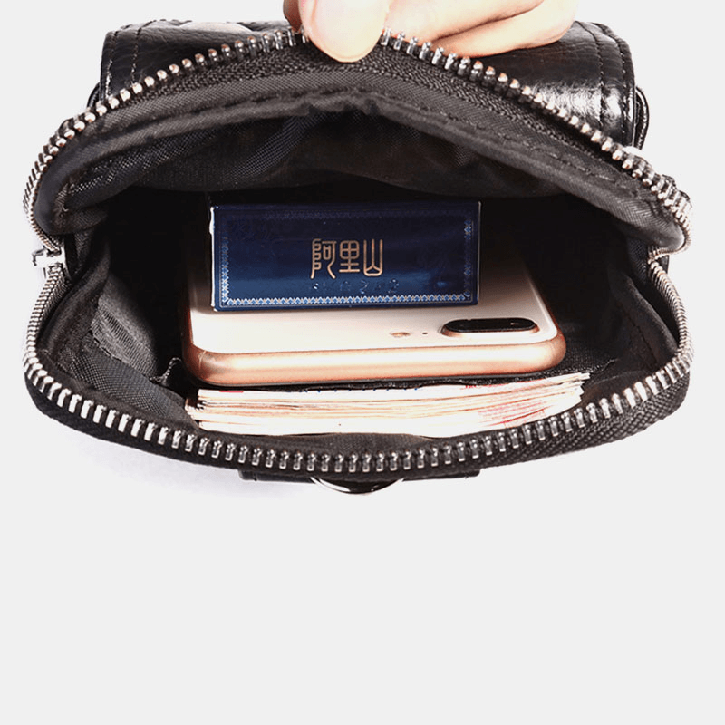 Men Genuine Leather 7 Inch Retro Phone Bag Waist Bag Belt Bag Crossbody Bag Sling Bag - MRSLM