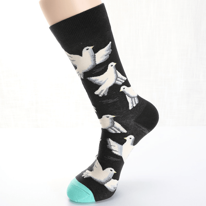 Men Dove Tulips Birds and Flowers Illustration Fashion Socks - MRSLM