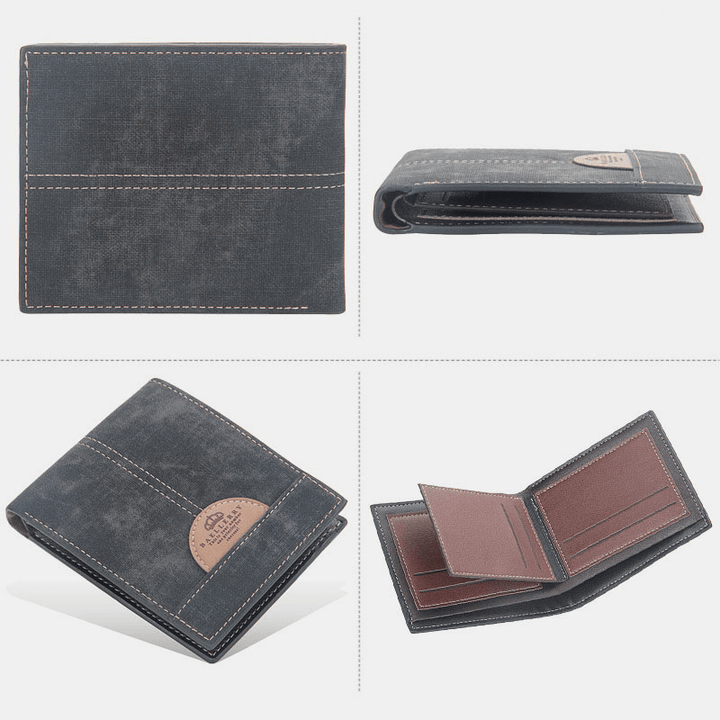 Men Thin Bifold Denim Pattern PU Leather Wallet Multi-Card Slot Card Holder Large Capacity Coin Purse - MRSLM