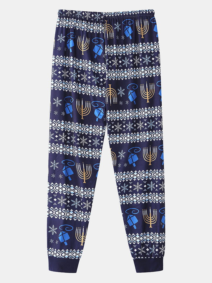 Mens Christmas Element Print Sleepwear Jogger Pants Loose Lounge Pajamas Set - MRSLM