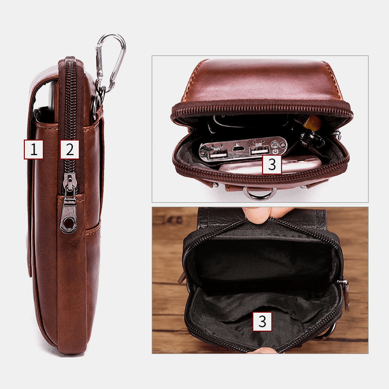 Men Genuine Leather Vintage Shoulder Bag Waist Bag Phone Bag for Business - MRSLM
