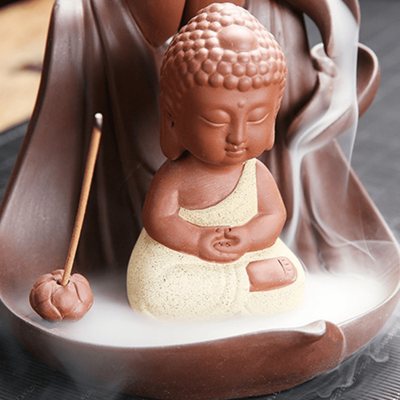 Little Monk Lotus Backflow Ceramic Cone Buddhist Incense Burner Holder Decorations - MRSLM