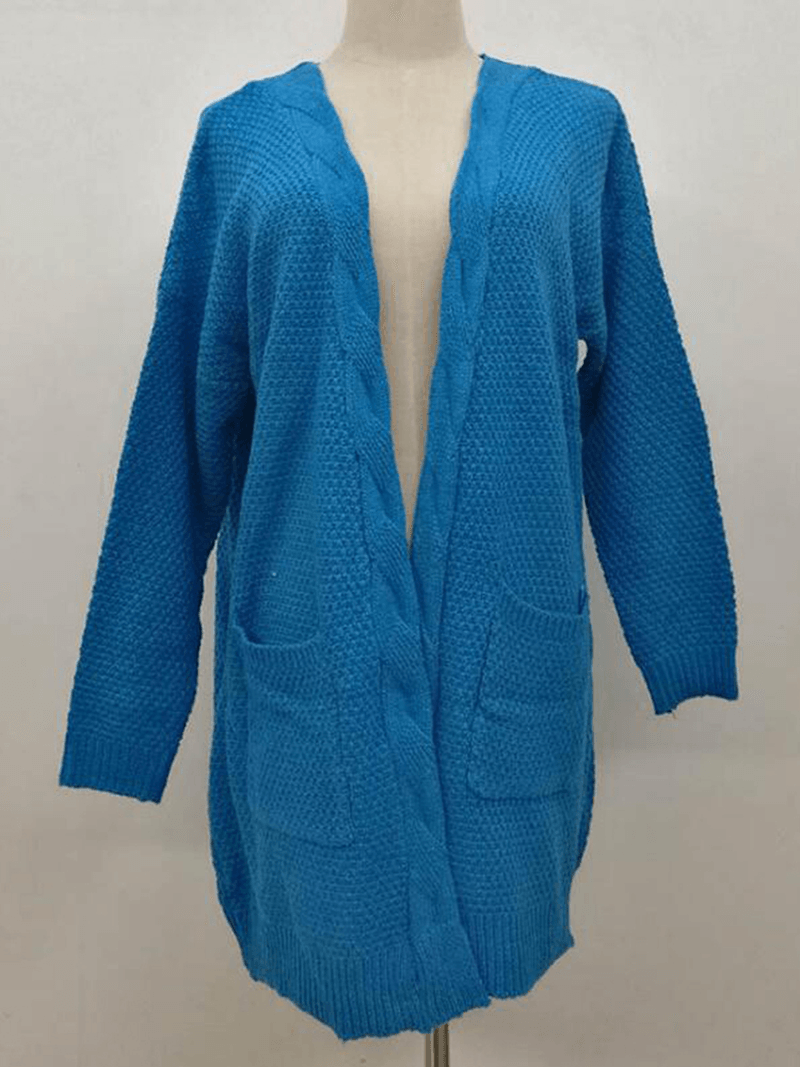 Women Knitted Solid Color Loose Pocket Twisted Cardigans - MRSLM