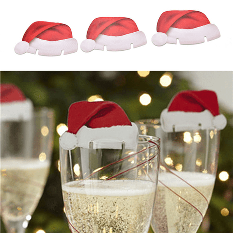 Christmas 10 Pcs Table Place Cards Champagne Wine Glass Caps Christmas Holiday Party Decorations - MRSLM