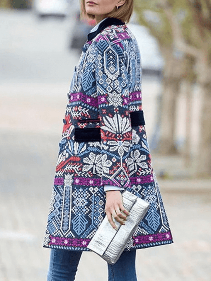 Women Vintage Printed Folk Style Long Sleeve Coats - MRSLM