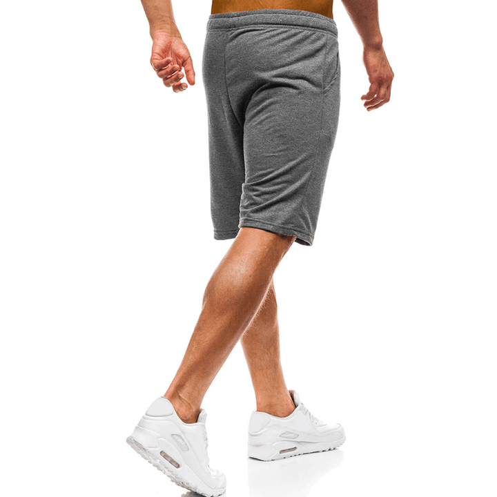 Mens Gym Cotton Breathable Drawstring Solid Color Running Shorts - MRSLM