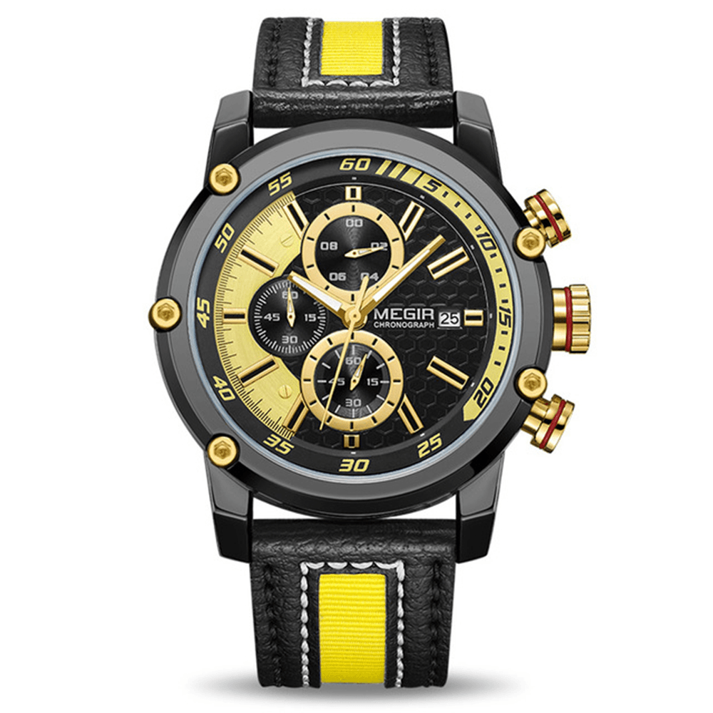 MEGIR 2079 Chronograph Sport Men Watch Date Display Leather Strap Quartz Watches - MRSLM