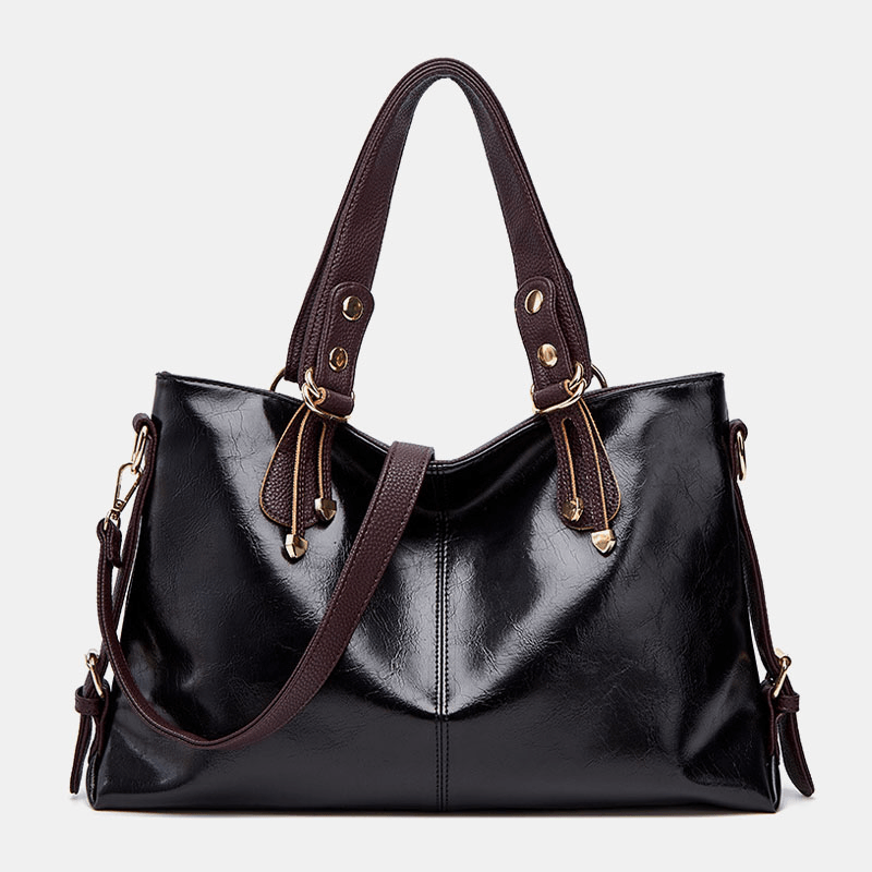 Women Faux Leather Retro Lychee Pattern Large Capacity Handbag Shoulder Bag Crossbody Bag Tote - MRSLM