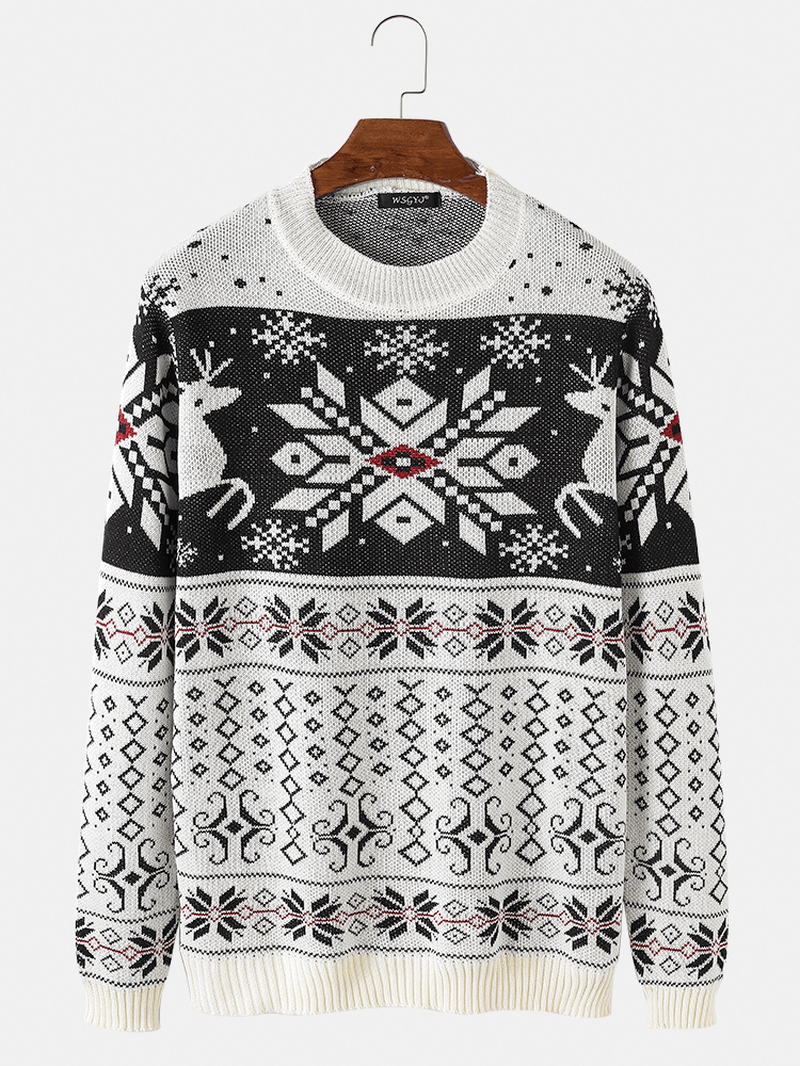 Mens Snowflake Christmas Style Graphics Long Sleeve Knitted Sweaters - MRSLM
