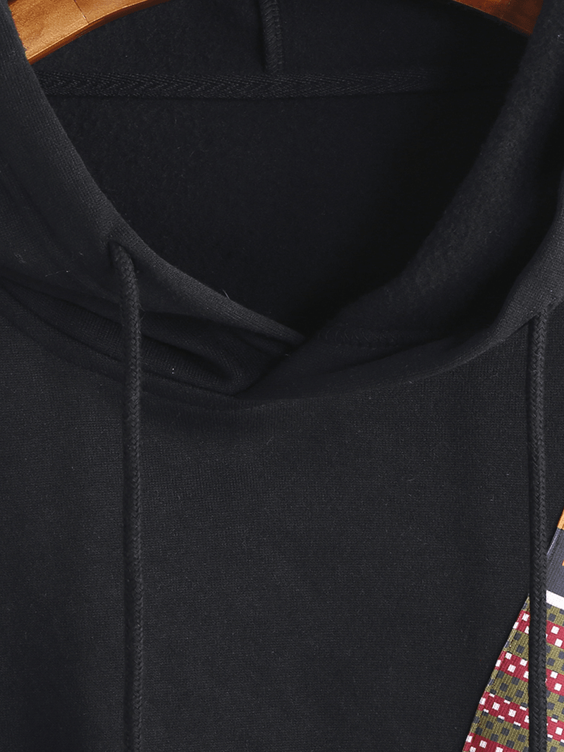Mens Fashion Pattern Printing Hooded Drawstring Long Sleeve Casual Sweatshirt - MRSLM