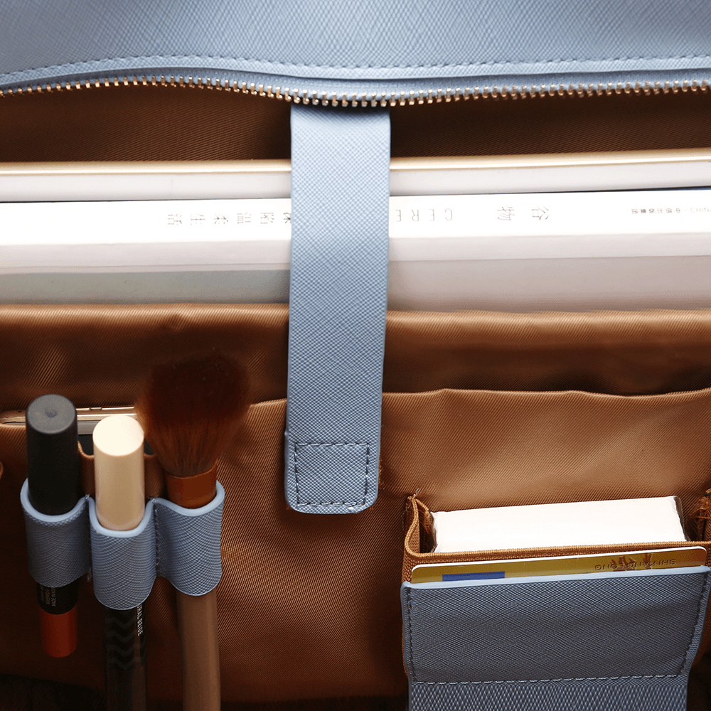 Women PU Leather Patchwork Multifunction Multi-Pocket 13.3 Inch Laptop Key Handbag Shoulder Bag - MRSLM