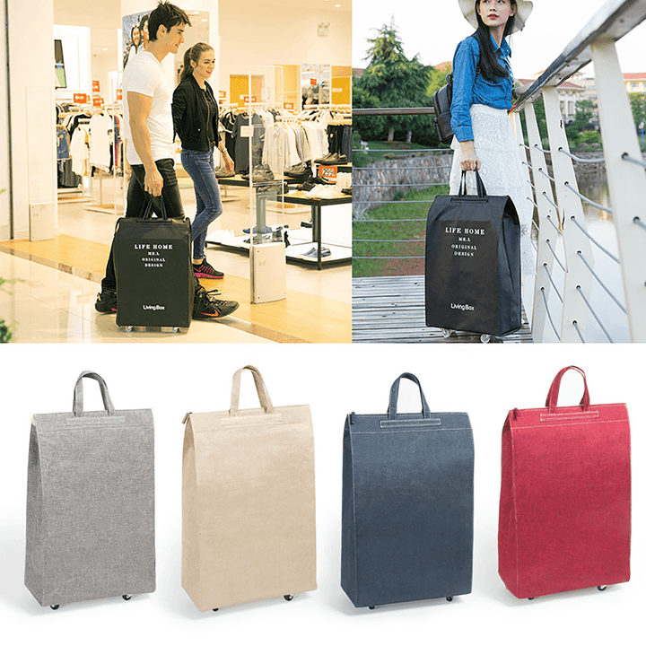 2 in 1 Pulley Bag Shopping Bag Portable Luggage Bag Camping Travel Storage Handbag - MRSLM