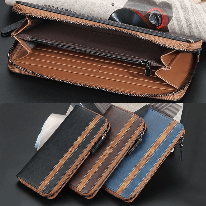 Unisex Faux Leather Multifunction Zipper 6.3 Inch Phone Bag Clutch Wallet Multi-Slot Card Holder Wallet - MRSLM