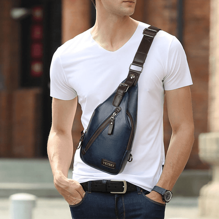 Men Faux Leather Retro Business Travel Chest Bag Crossbody Bag - MRSLM