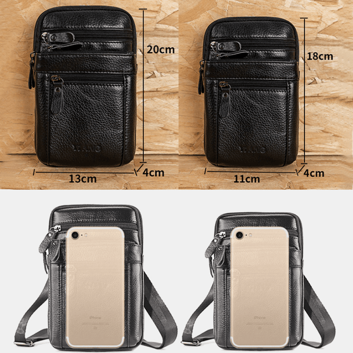 Genuine Leather Waist Bag Multi-Pocket Belt Bag Phone Bag Shoulder Bag for Men - MRSLM