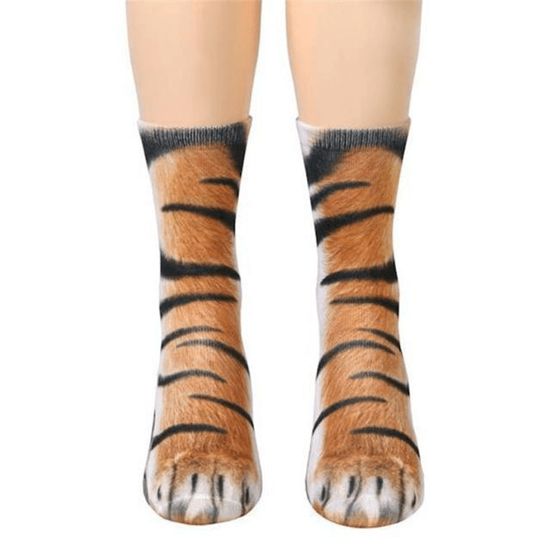 Creative 3D Print Adult Animal Paw Socks Unisex Crew Cat Long Tube Stocks Elastic Breathable Sock Dog Tiger Zebra Pig Cat Paw - MRSLM