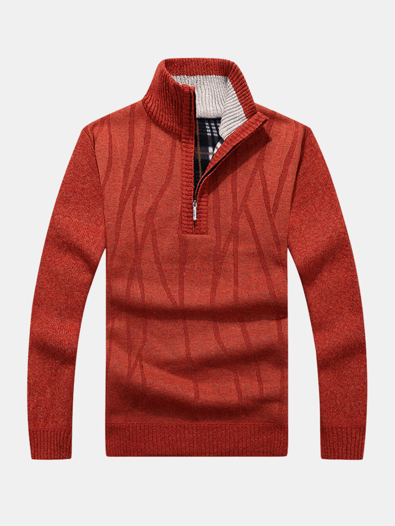Mens Solid Color Half Zipper Front Warm Knitted Sweaters - MRSLM