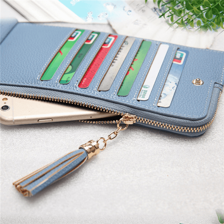 Women Tassel Long Card Holder Candy Color Zipper Purse Coin Bags 5.5'' Phone Case for Iphone 7P - MRSLM
