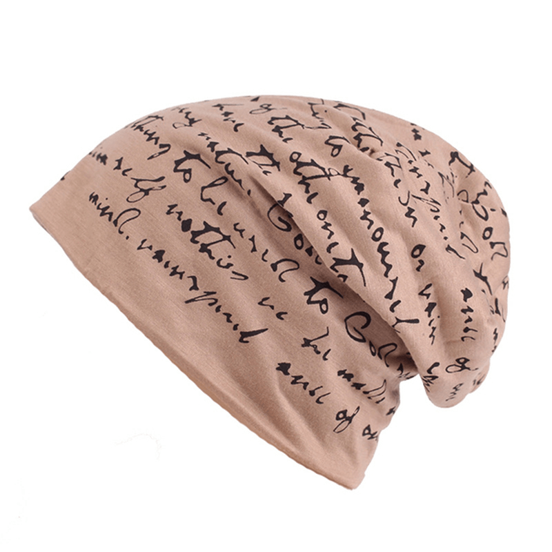 Mens Letter Printing Cotton Beanie Cap Casual Soft Autumn Winter Warm Knit Hat - MRSLM