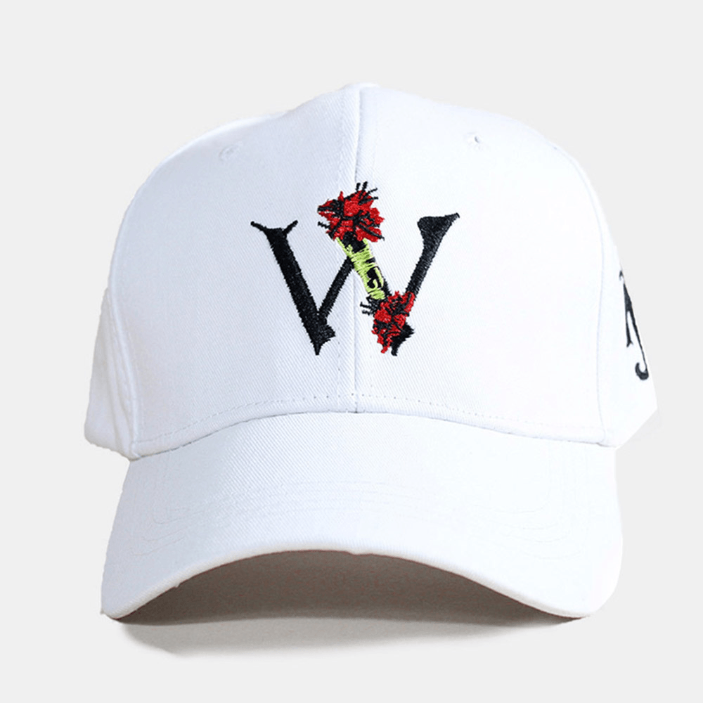 Unisex Curved Brim Cotton Letter Flower Embroidered Hat Outdoor Sports Baseball Cap - MRSLM