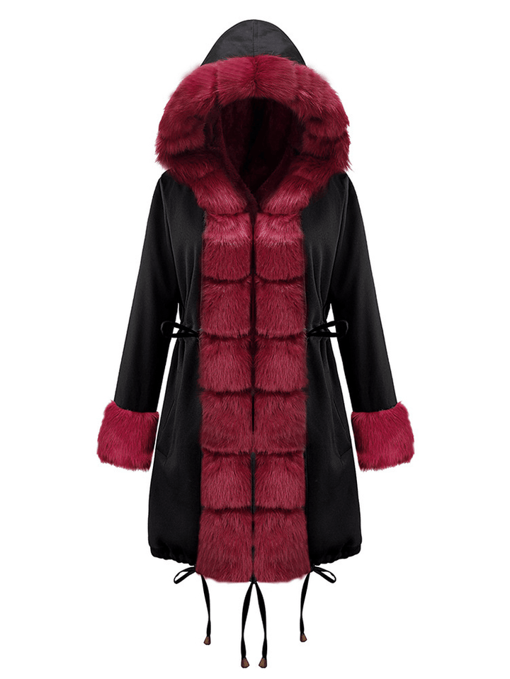 Long Sleeve Print Fur Collar Hooded Thick Coats - MRSLM