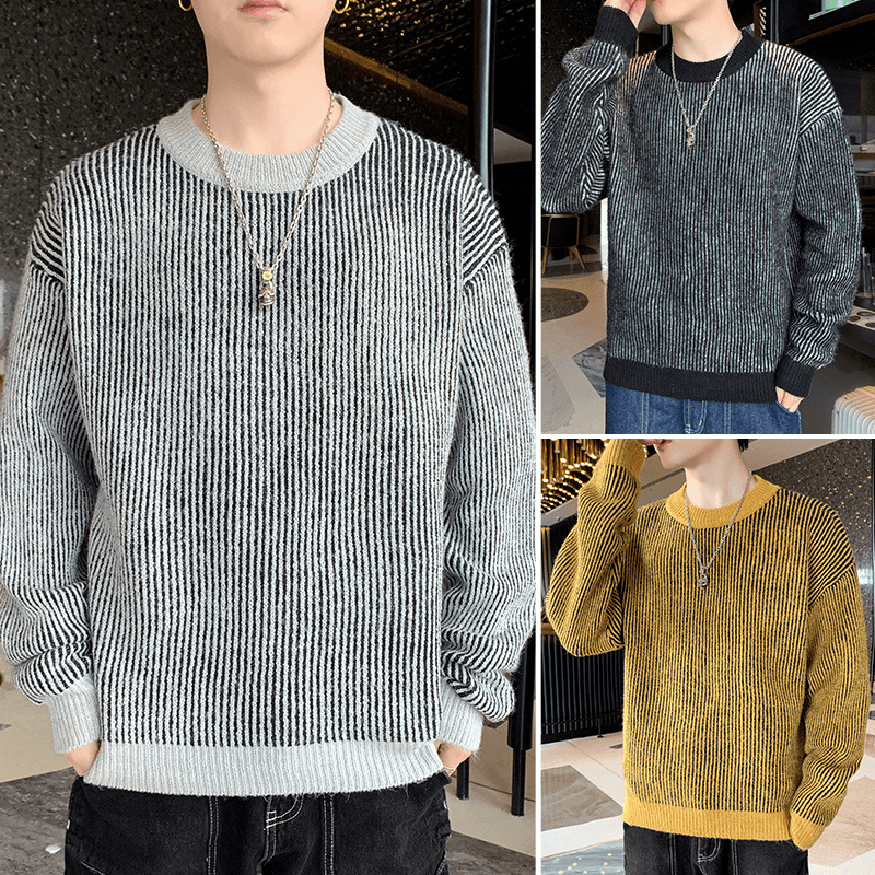 Sweater Men'S Loose round Neck Pullover Sweater - MRSLM