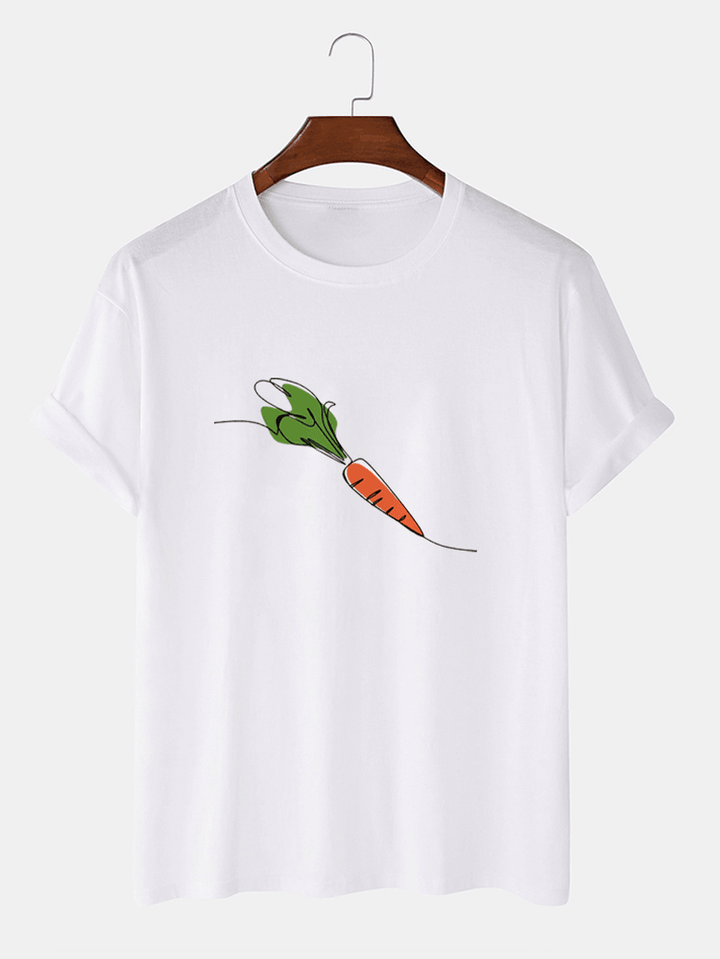 Mens 100% Cotton Cartoon Carrot Print Short Sleeve T-Shirt - MRSLM
