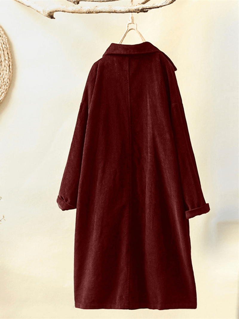 Corduroy Turn-Down Collar Long Sleeve Vintage Coats - MRSLM